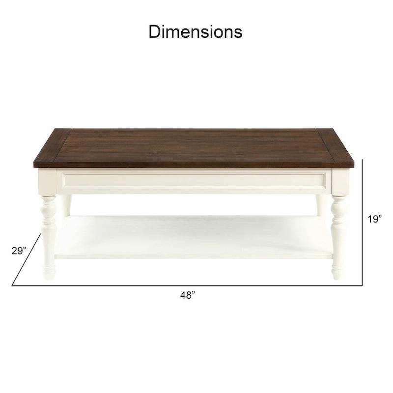 Table basse en bois bicolore ivoire et moka avec roulettes