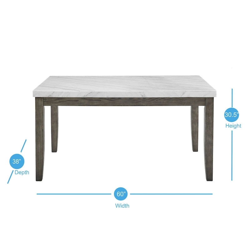 Table de salle à manger plateau marbre gris vieilli, 6 places