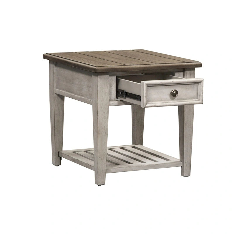 Table d'appoint à 1 tiroir blanc antique Heartland