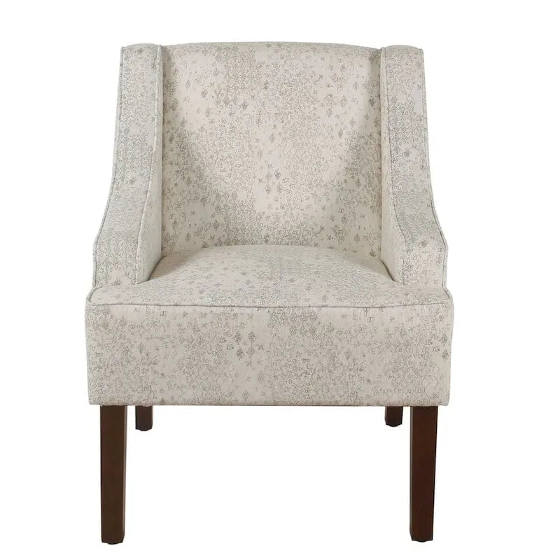 Fauteuil d'appoint Porch & Den Lyric avec accoudoirs arrondis crème/gris à motif pochoir vintage