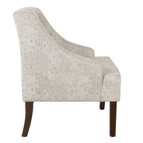 Fauteuil d'appoint Porch & Den Lyric avec accoudoirs arrondis crème/gris à motif pochoir vintage