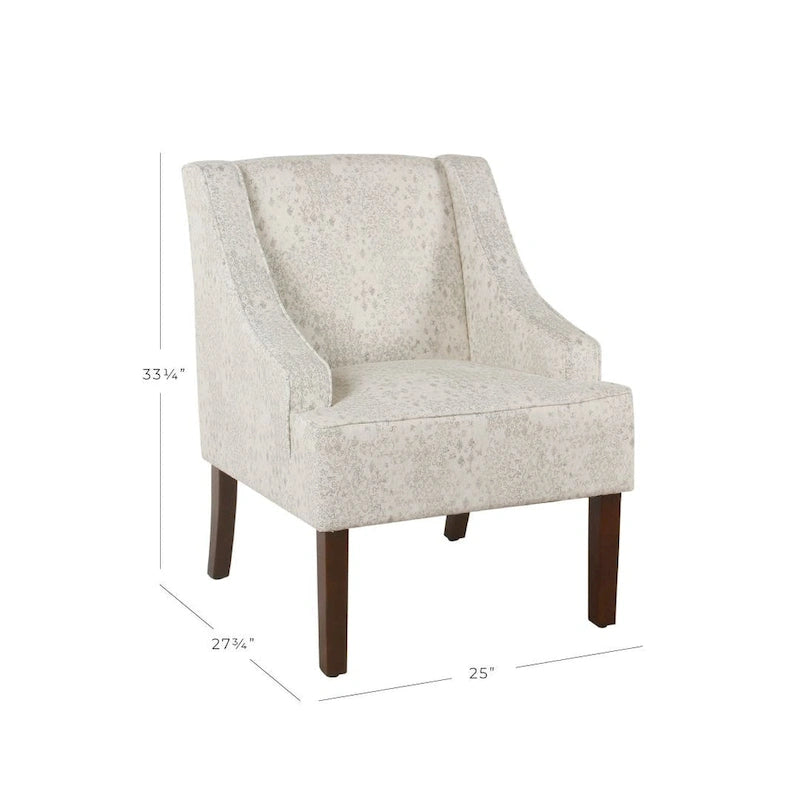 Fauteuil d'appoint Porch & Den Lyric avec accoudoirs arrondis crème/gris à motif pochoir vintage