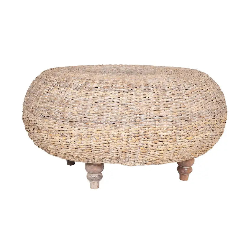 Table basse pouf ronde en abaca blanchi naturel par East at Main