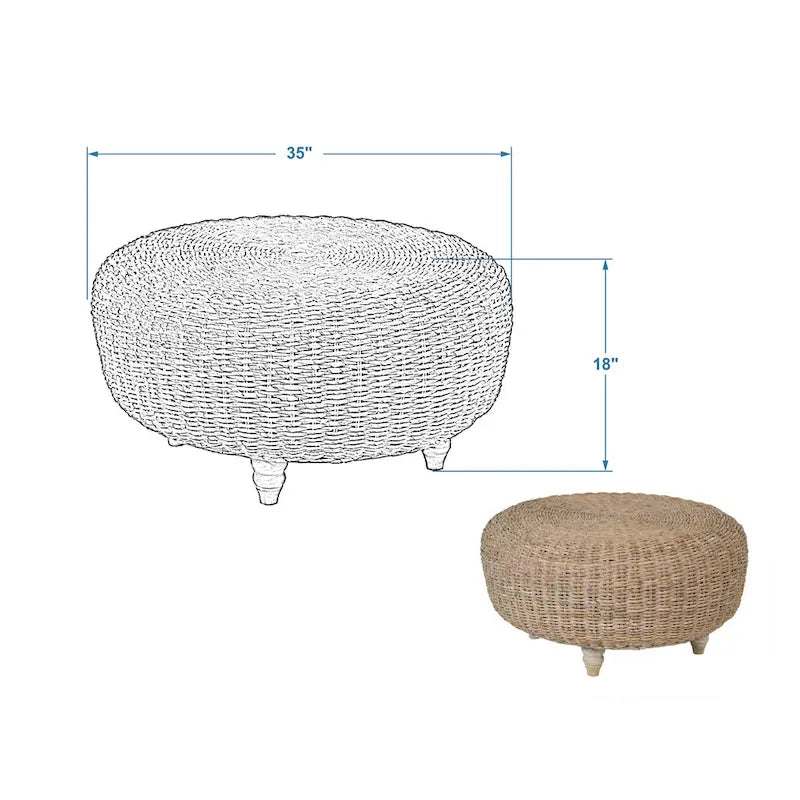 Table basse pouf ronde en abaca blanchi naturel par East at Main