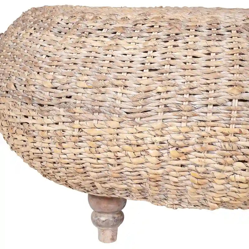 Table basse pouf ronde en abaca blanchi naturel par East at Main