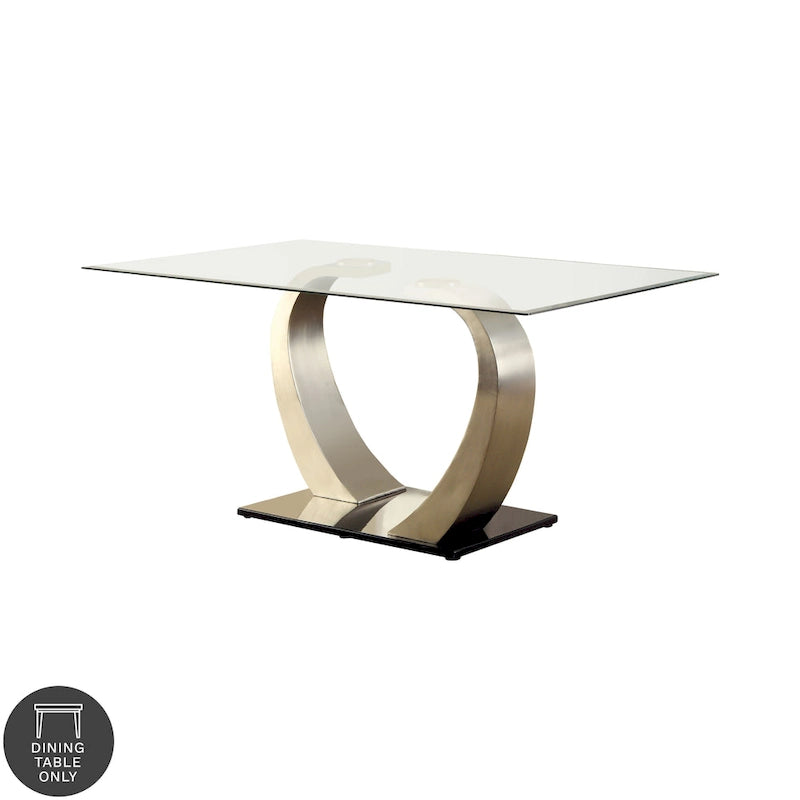 Table de salle à manger noire et argentée avec plateau en verre, 4-6 places