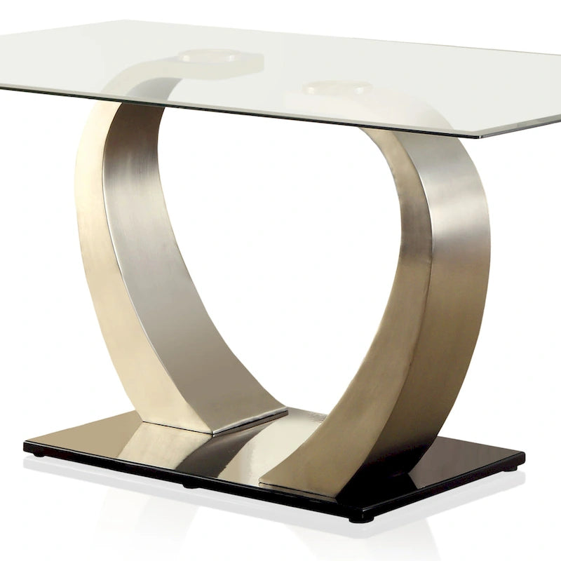 Table de salle à manger noire et argentée avec plateau en verre, 4-6 places