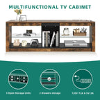 Meuble TV LED RVB marron rustique avec étagères en verre, compatible avec les téléviseurs jusqu'à 60 pouces