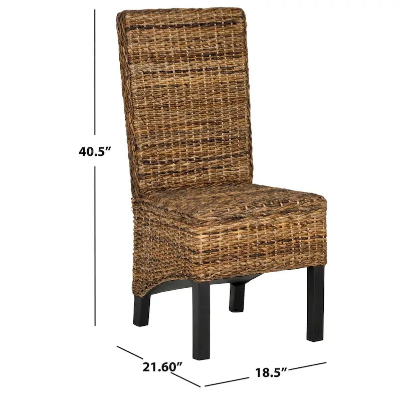 Chaise de salle à manger en rotin naturel sans accoudoirs à dossier haut, lot de 2