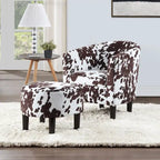 Fauteuil tonneau avec pouf motif vache / imprimé botanique, 1 place