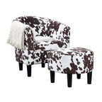 Fauteuil tonneau avec pouf motif vache / imprimé botanique, 1 place