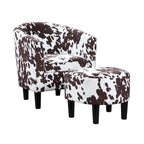 Fauteuil tonneau avec pouf motif vache / imprimé botanique, 1 place