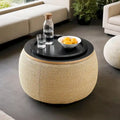 Pouf de rangement rond, pouf de table basse 3-en-1, table d'appoint faite à la main