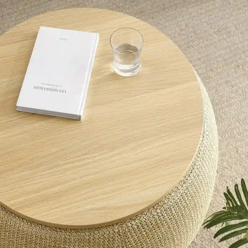 Pouf de rangement rond, pouf de table basse 3-en-1, table d'appoint faite à la main