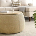 Pouf de rangement rond, pouf de table basse 3-en-1, table d'appoint faite à la main