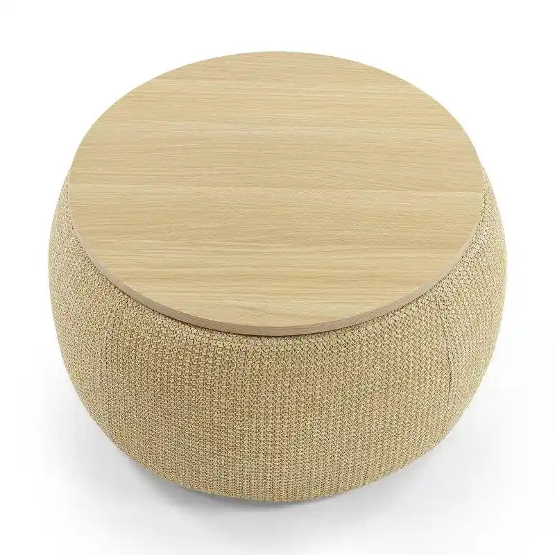 Pouf de rangement rond, pouf de table basse 3-en-1, table d'appoint faite à la main