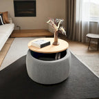 Pouf de rangement rond, pouf de table basse 3-en-1, table d'appoint faite à la main