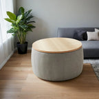 Pouf de rangement rond, pouf de table basse 3-en-1, table d'appoint faite à la main