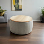 Pouf de rangement rond, pouf de table basse 3-en-1, table d'appoint faite à la main