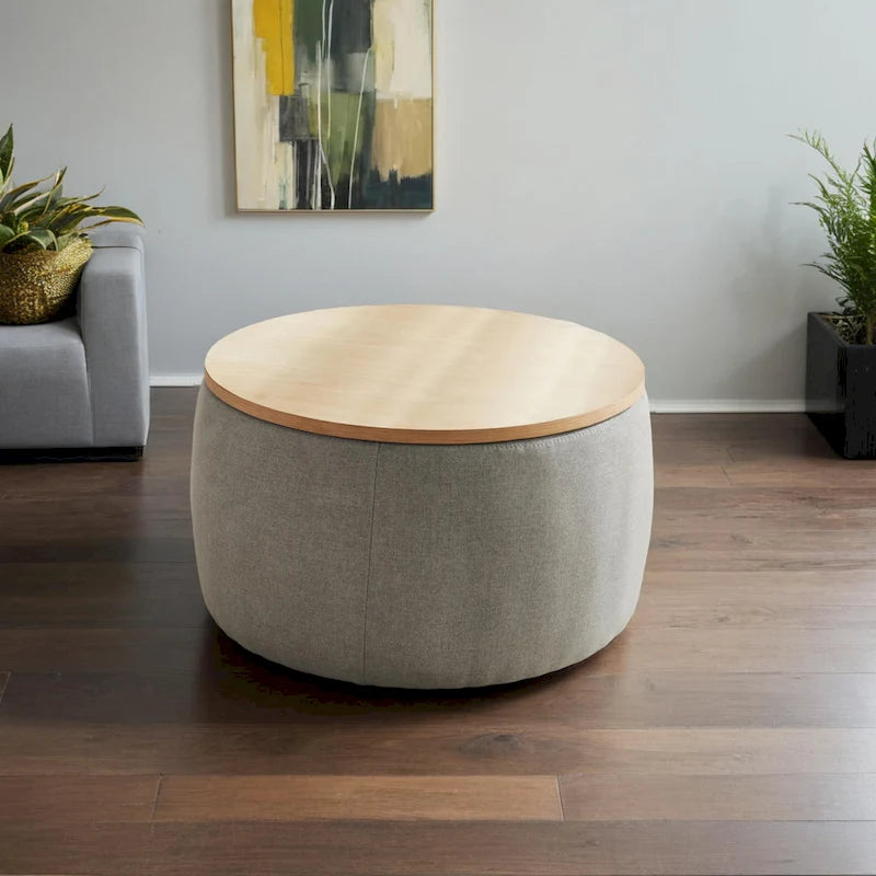Pouf de rangement rond, pouf de table basse 3-en-1, table d'appoint faite à la main