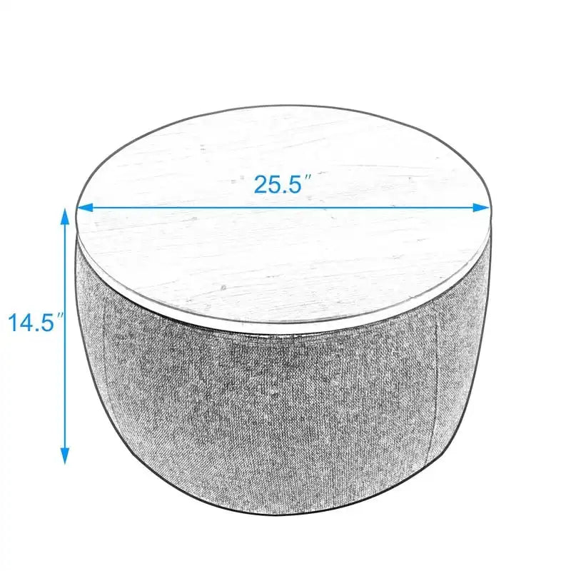 Pouf de rangement rond, pouf de table basse 3-en-1, table d'appoint faite à la main