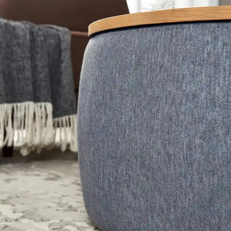 Pouf de rangement rond, pouf de table basse 3-en-1, table d'appoint faite à la main
