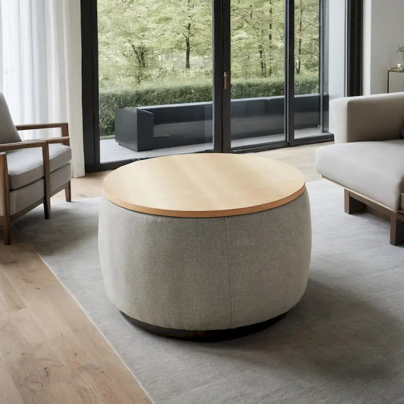Pouf de rangement rond, pouf de table basse 3-en-1, table d'appoint faite à la main