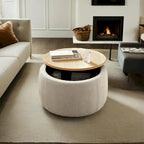 Pouf de rangement rond, pouf de table basse 3-en-1, table d'appoint faite à la main