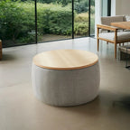 Pouf de rangement rond, pouf de table basse 3-en-1, table d'appoint faite à la main