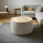 Pouf de rangement rond, pouf de table basse 3-en-1, table d'appoint faite à la main