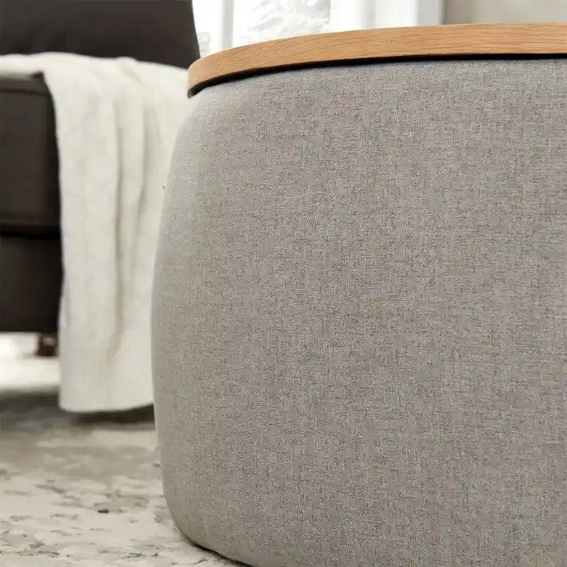 Pouf de rangement rond, pouf de table basse 3-en-1, table d'appoint faite à la main