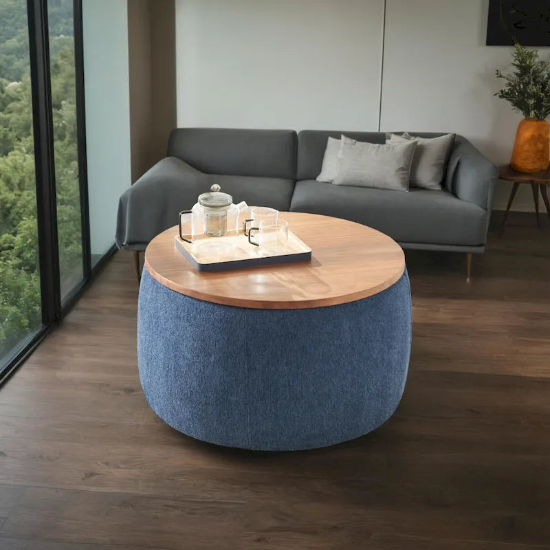 Pouf de rangement rond, pouf de table basse 3-en-1, table d'appoint faite à la main
