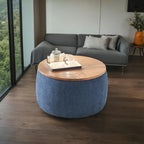 Pouf de rangement rond, pouf de table basse 3-en-1, table d'appoint faite à la main