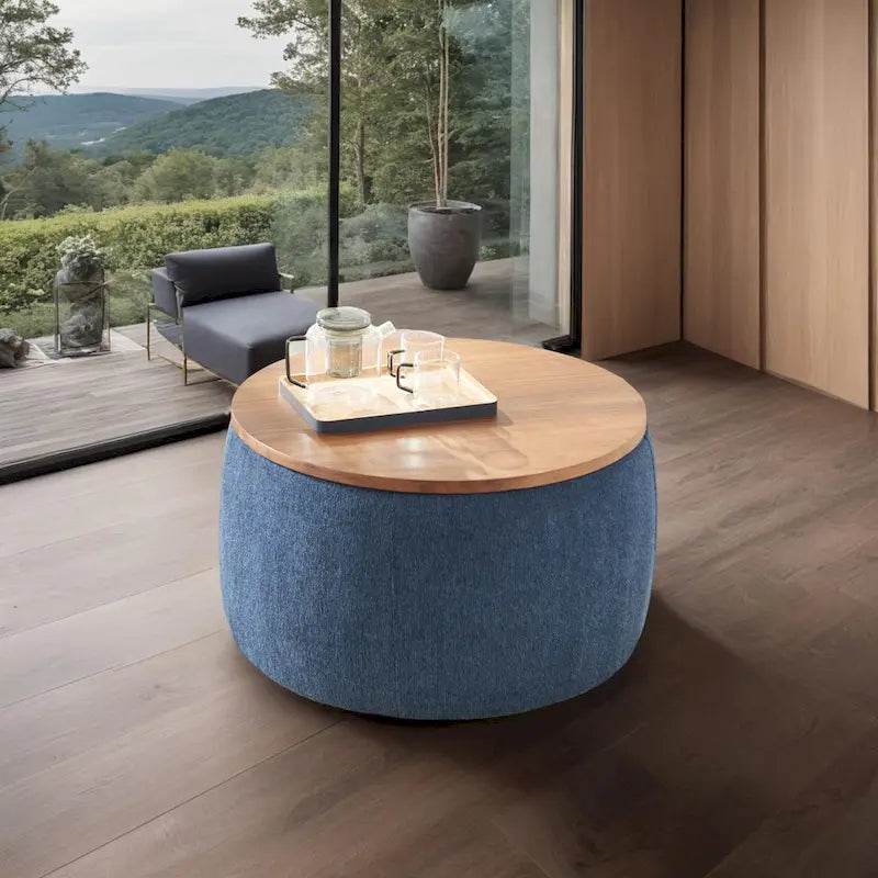 Pouf de rangement rond, pouf de table basse 3-en-1, table d'appoint faite à la main