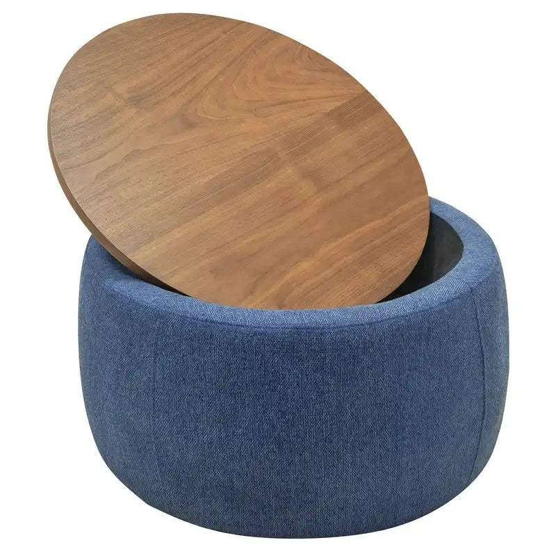 Pouf de rangement rond, pouf de table basse 3-en-1, table d'appoint faite à la main