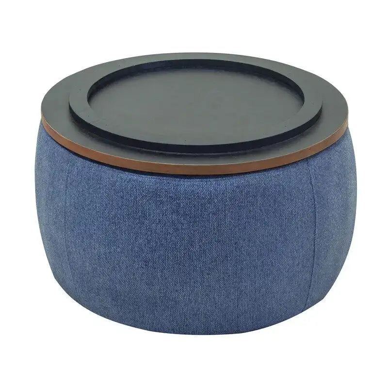 Pouf de rangement rond, pouf de table basse 3-en-1, table d'appoint faite à la main