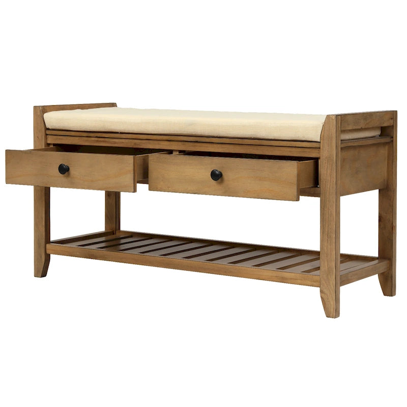Banc de rangement d'entrée avec coussin et tiroirs - 39L x 14W x 19.8H