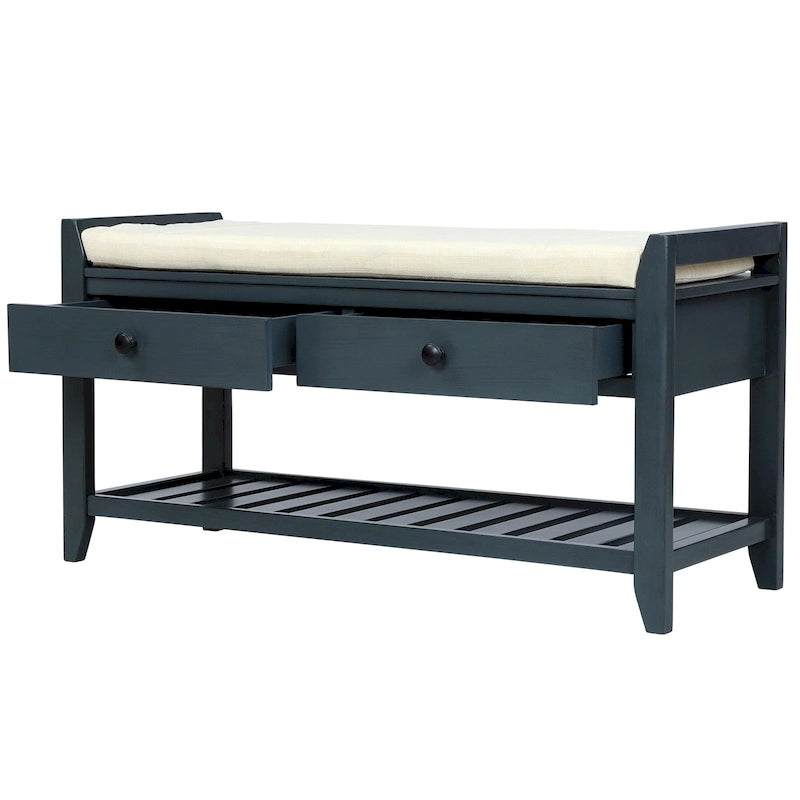 Banc de rangement d'entrée avec coussin et tiroirs - 39L x 14W x 19.8H