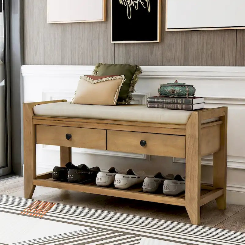 Banc de rangement d'entrée avec coussin et tiroirs - 39L x 14W x 19.8H