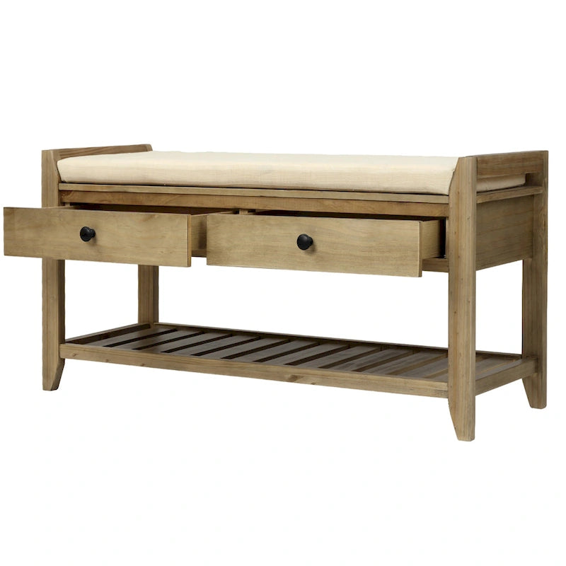 Banc de rangement d'entrée avec coussin et tiroirs - 39L x 14W x 19.8H