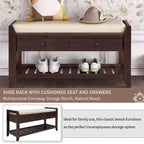 Banc de rangement d'entrée avec coussin et tiroirs - 39L x 14W x 19.8H
