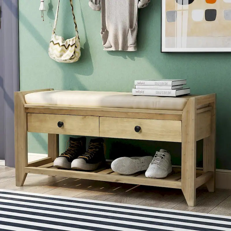 Banc de rangement d'entrée avec coussin et tiroirs - 39L x 14W x 19.8H