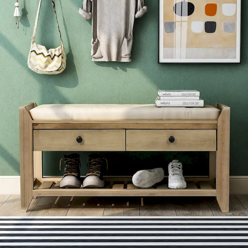 Banc de rangement d'entrée avec coussin et tiroirs - 39L x 14W x 19.8H