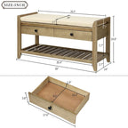 Banc de rangement d'entrée avec coussin et tiroirs - 39L x 14W x 19.8H
