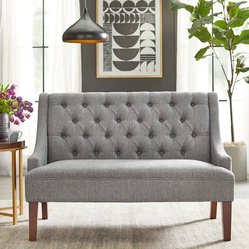 Causeuse capitonnée de style Mid-Century – Perle / Bleu / Lin / Vert émeraude / Gris, 2 places