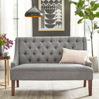 Causeuse capitonnée de style Mid-Century – Perle / Bleu / Lin / Vert émeraude / Gris, 2 places