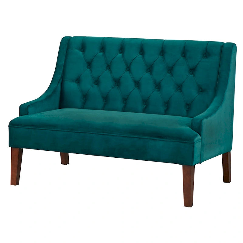 Causeuse capitonnée de style Mid-Century – Perle / Bleu / Lin / Vert émeraude / Gris, 2 places