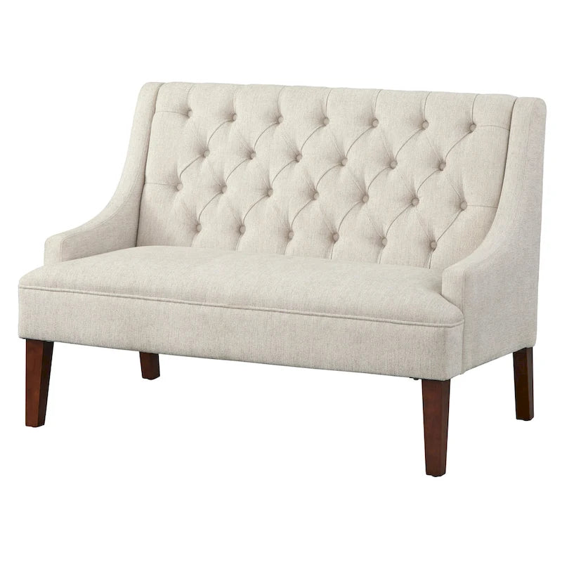Causeuse capitonnée de style Mid-Century – Perle / Bleu / Lin / Vert émeraude / Gris, 2 places