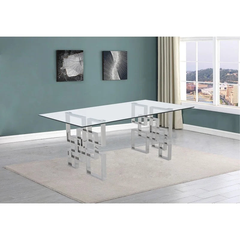 Table de salle à manger en verre trempé et acier inoxydable – Qualité supérieure
