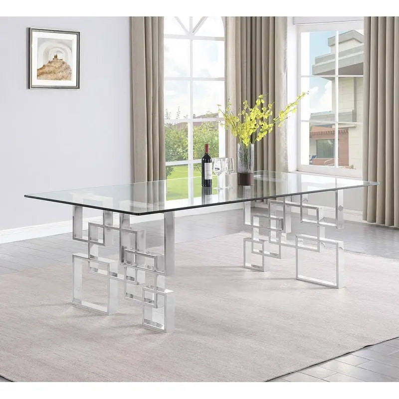 Table de salle à manger en verre trempé et acier inoxydable – Qualité supérieure